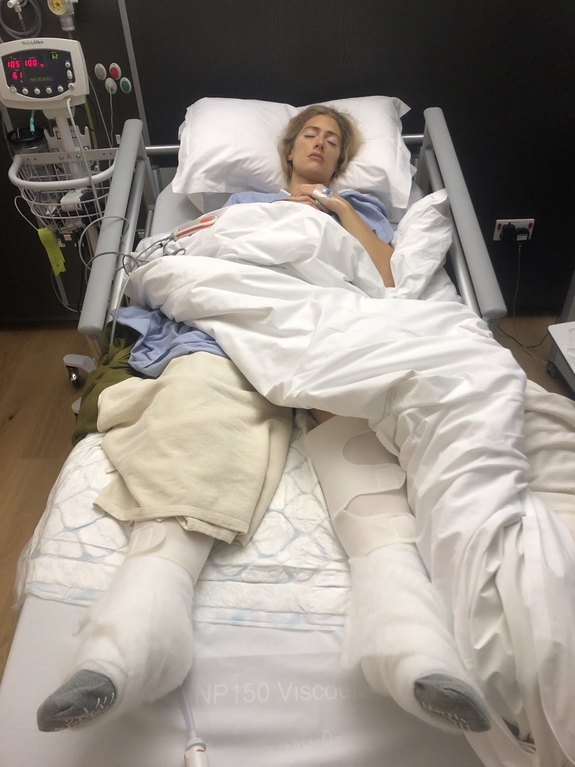 Vanessa Ruck in a hospital bed recovering after accident-related surgery, showing the fight of her resilience journey.